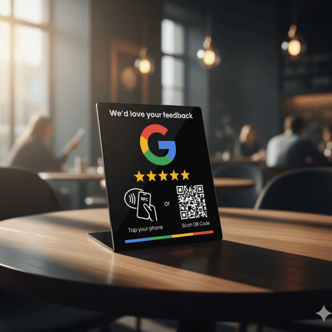 Google Review Stands with NFC & QR — Google Review NFC stand for counters and reception desks
